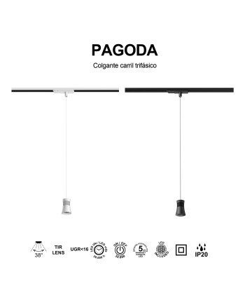 PAGODA * COLGANTE LED CARRIL TRIFASICO 12,5W 3000K BLANCO